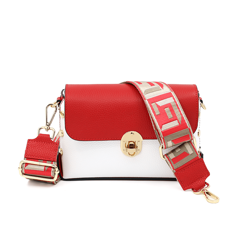 Дамска чанта от естествена кожа Antoanella - червено/бяло