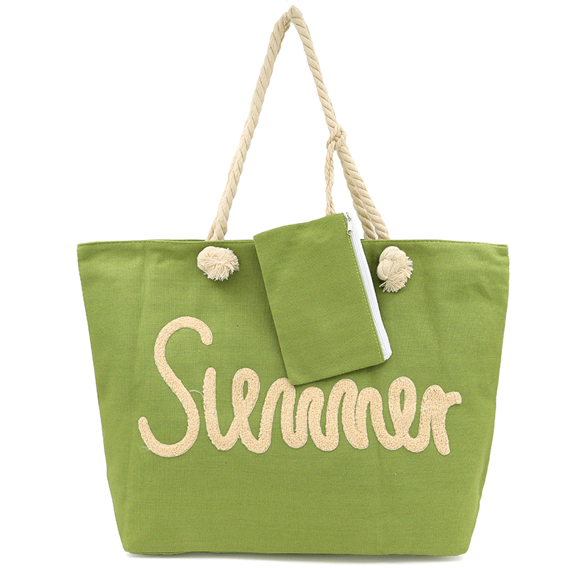 Голяма плажна чанта с несесер - зелена