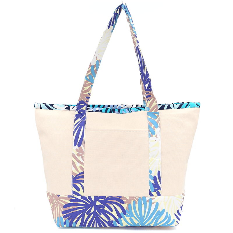Голяма плажна чанта - бежово/лилаво