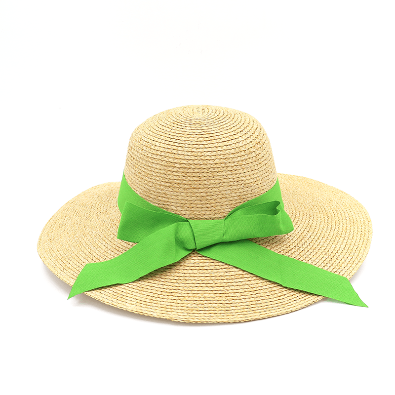 Сламена дамска шапка - зелена