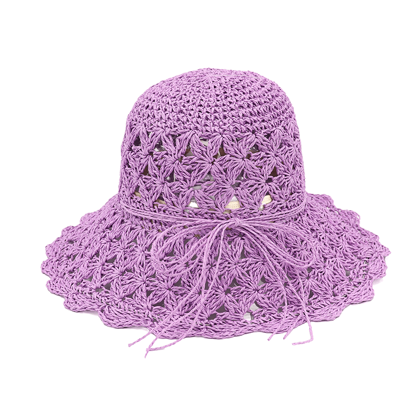 Сламена дамска шапка - лилава