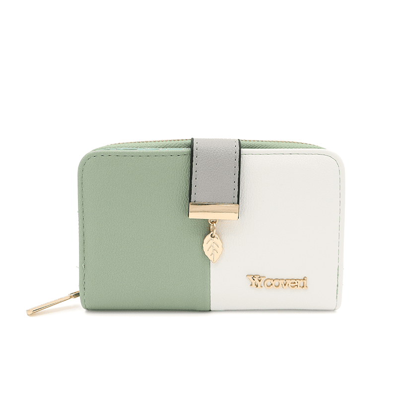 Двуцветно дамско портмоне - светло зелено / бяло