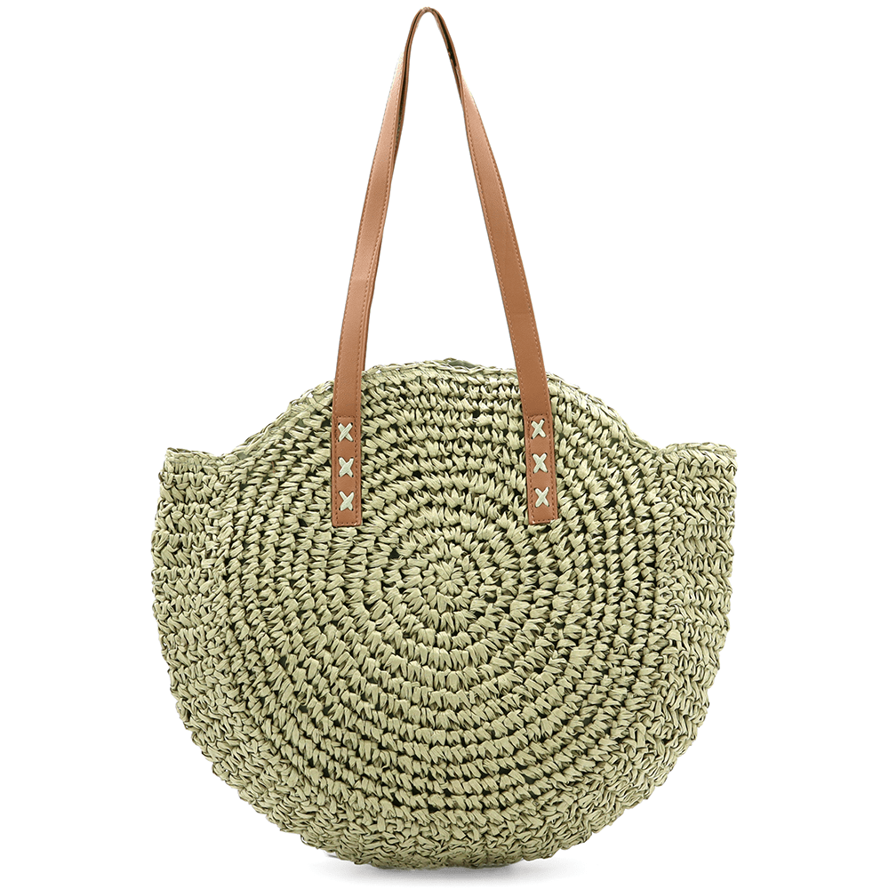 Голяма чанта от рафия Boho - зелена