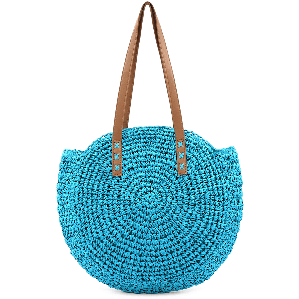 Голяма чанта от рафия Boho - тюркоаз