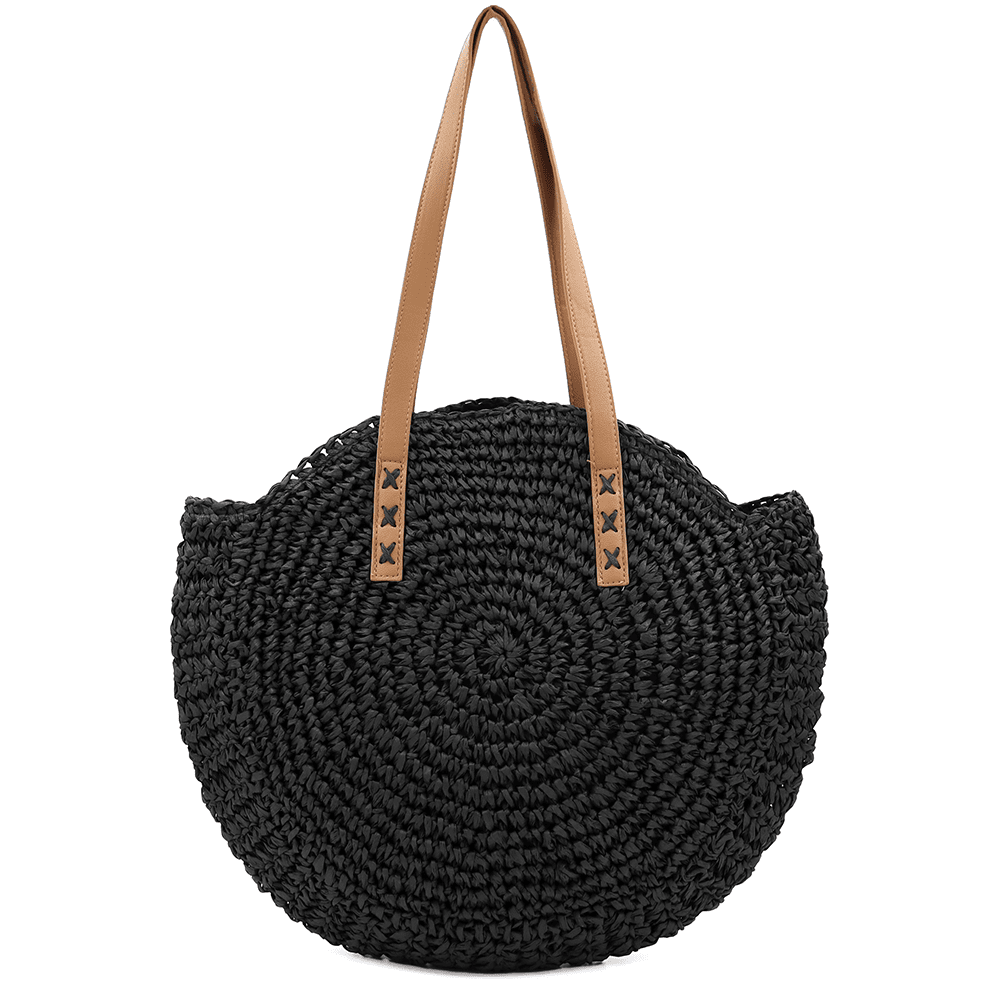 Голяма чанта от рафия Boho - черна