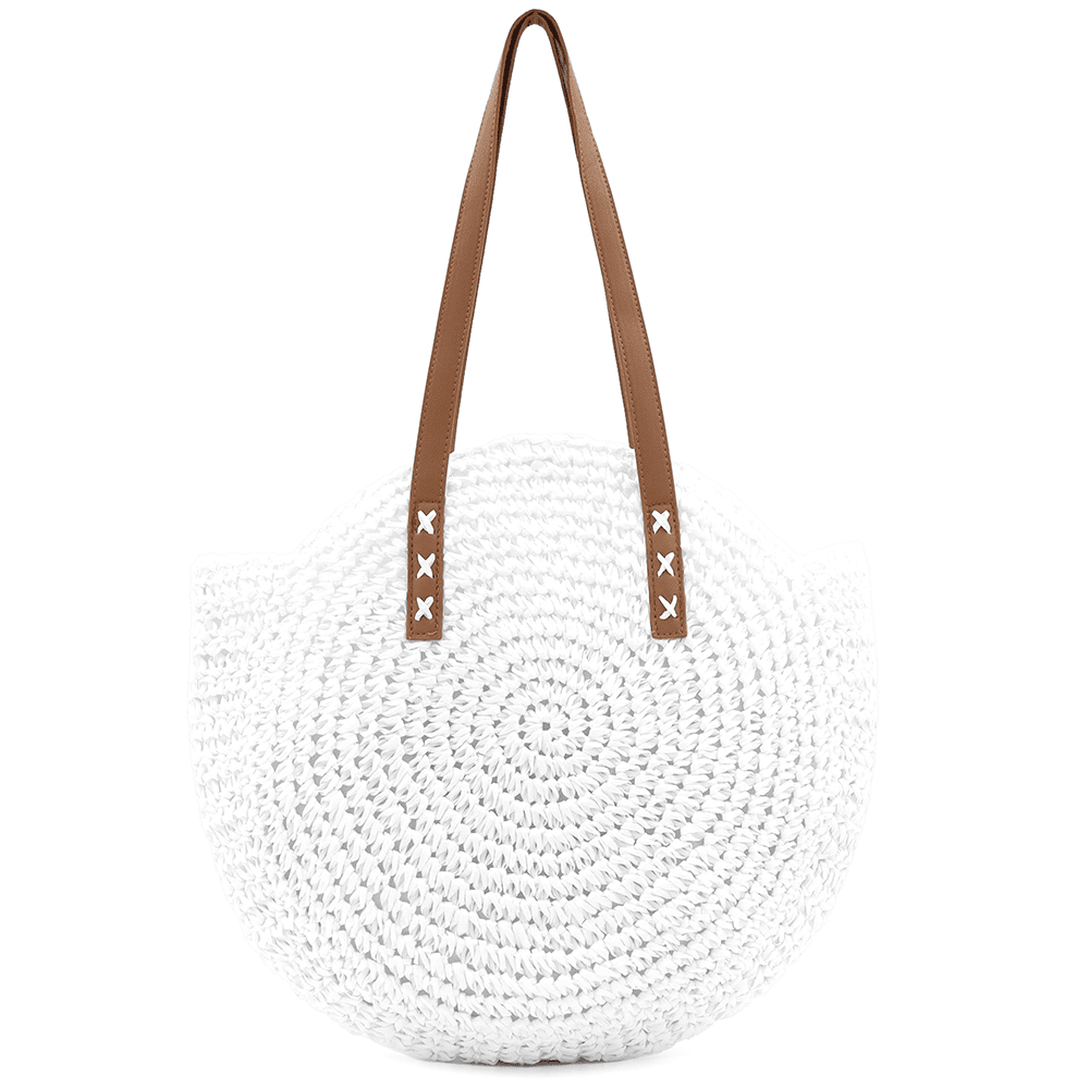 Голяма чанта от рафия Boho - бяла