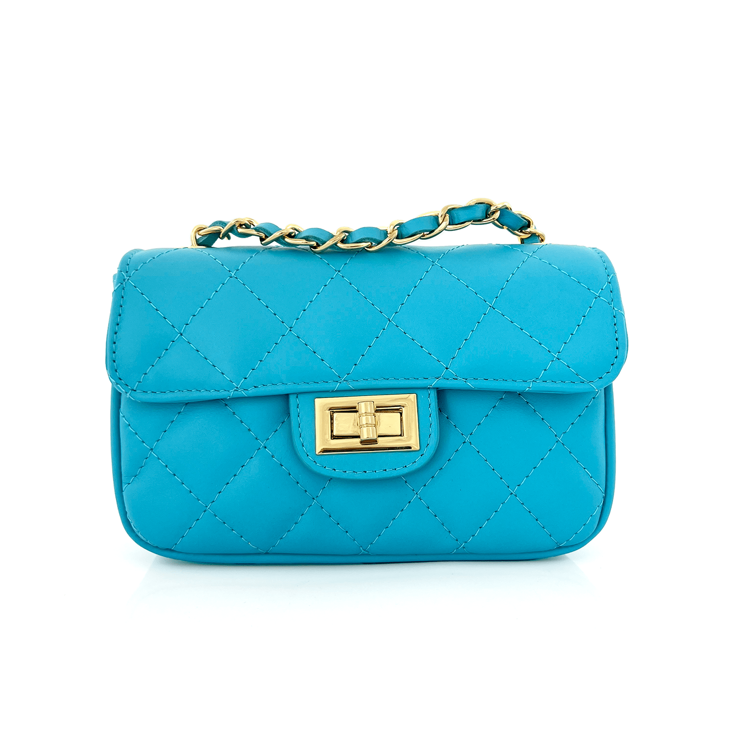 Капитонирана чанта за през рамо от естествена кожа Mila - светло синя 