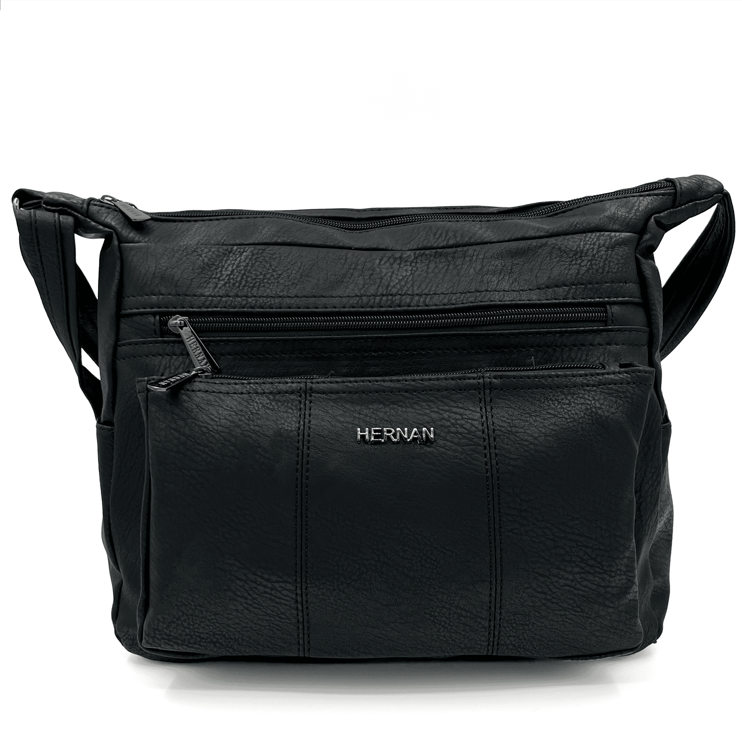 Чанта за през рамо с 2 отделения и много джобчета - черна