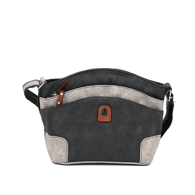Чанта за през рамо с много джобчета - черно/сиво