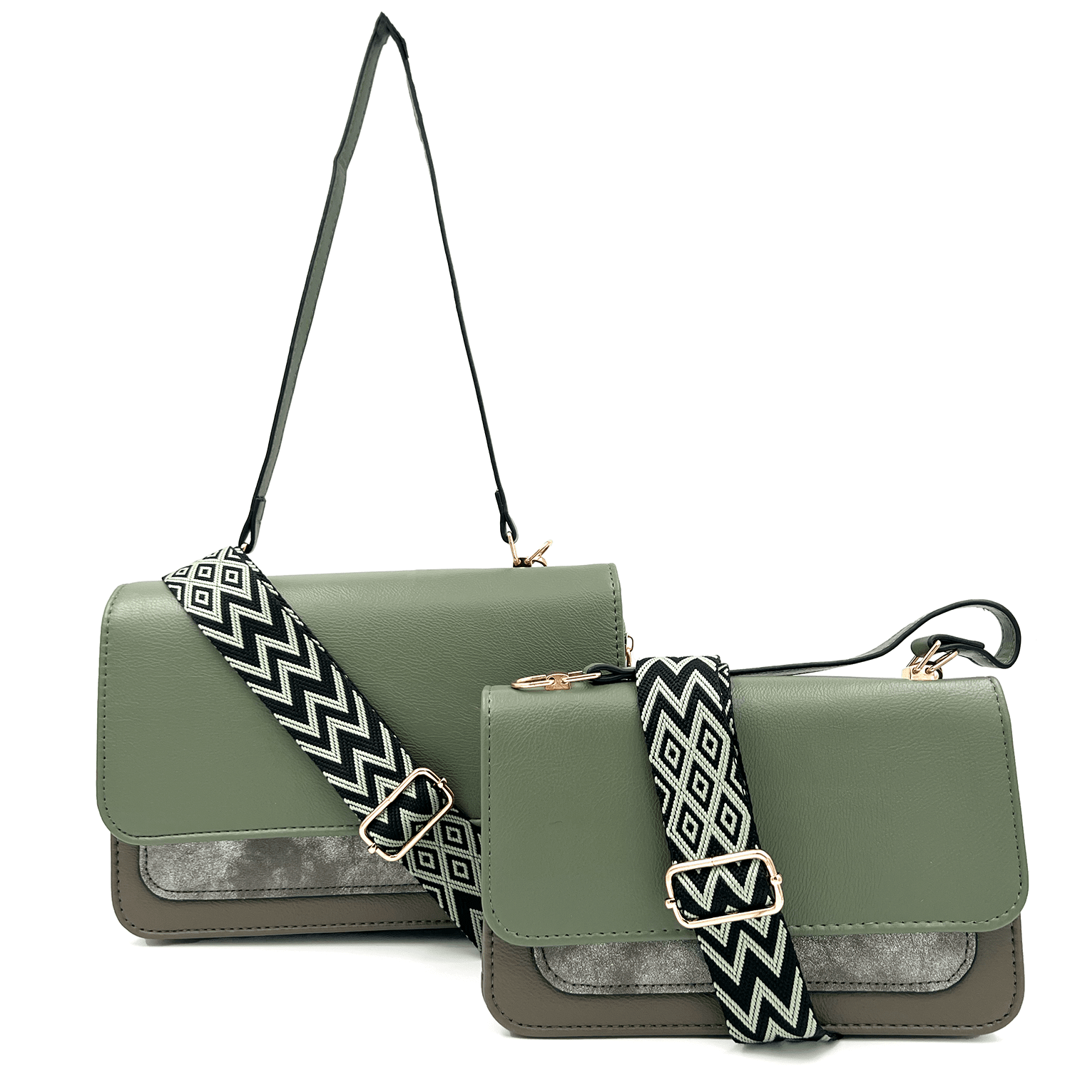КОМПЛЕКТ - Голяма + малка дамска чанта - зелен