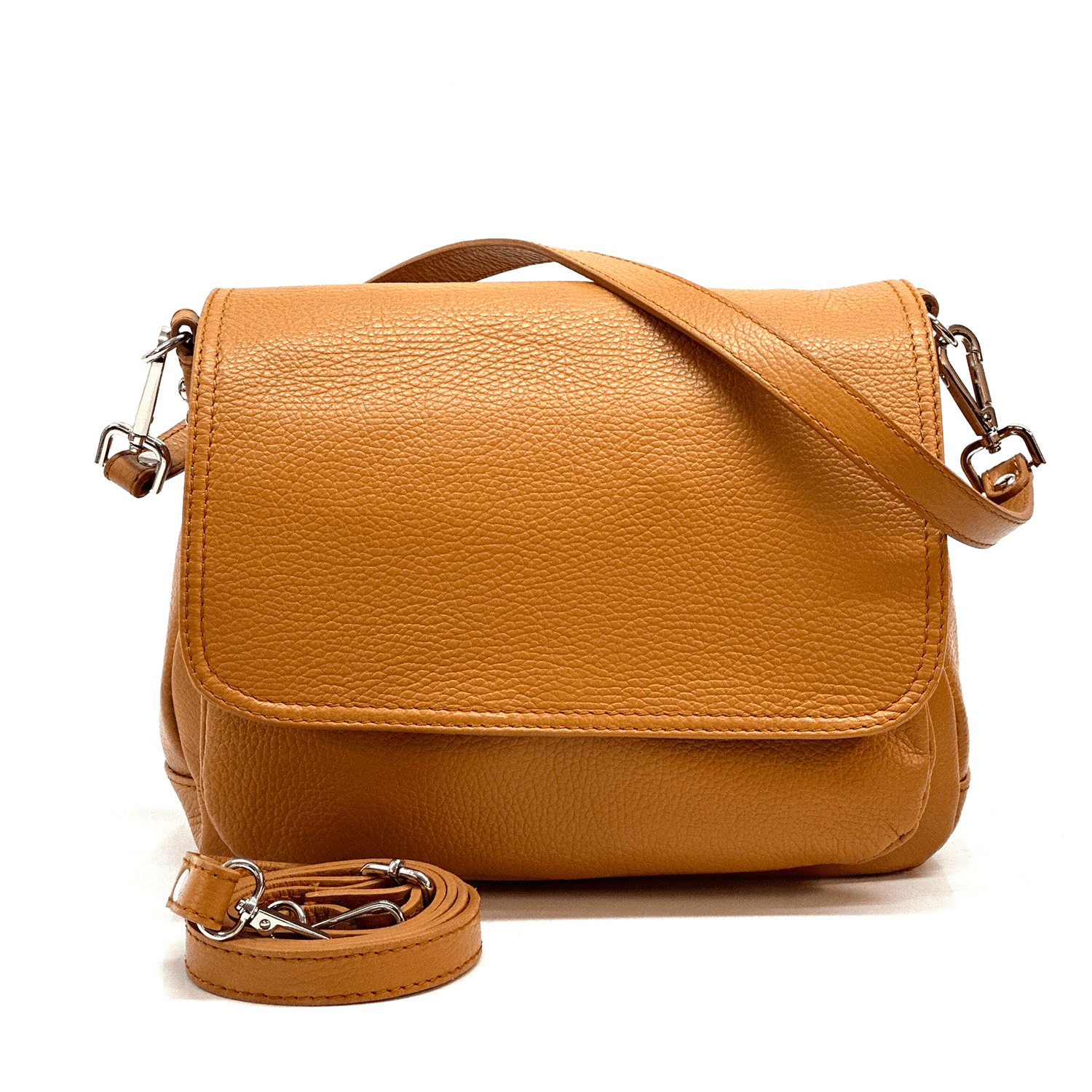 Голяма чанта за през рамо от естествена кожа с 2 вида дръжки - керемидено кафява