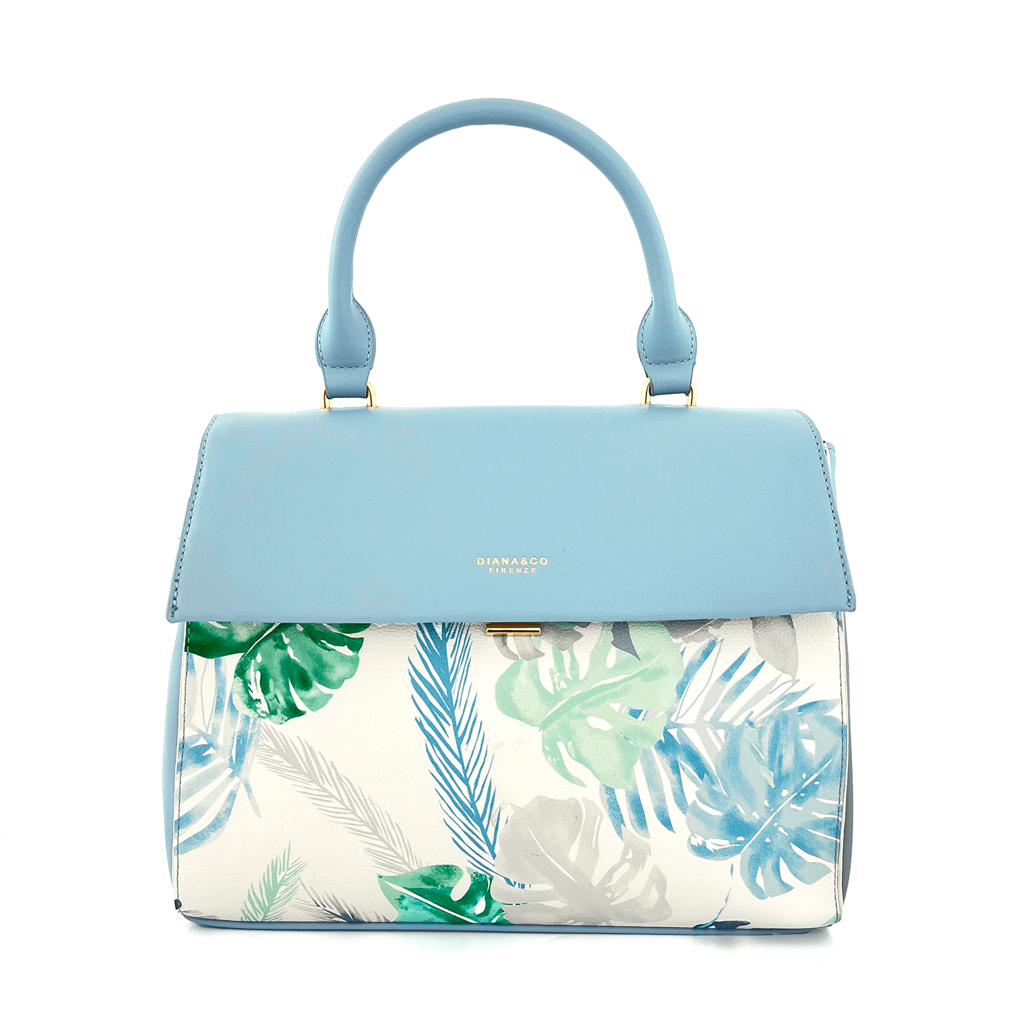 Diana & Co - Дамска чанта с флорален принт - светло синя 