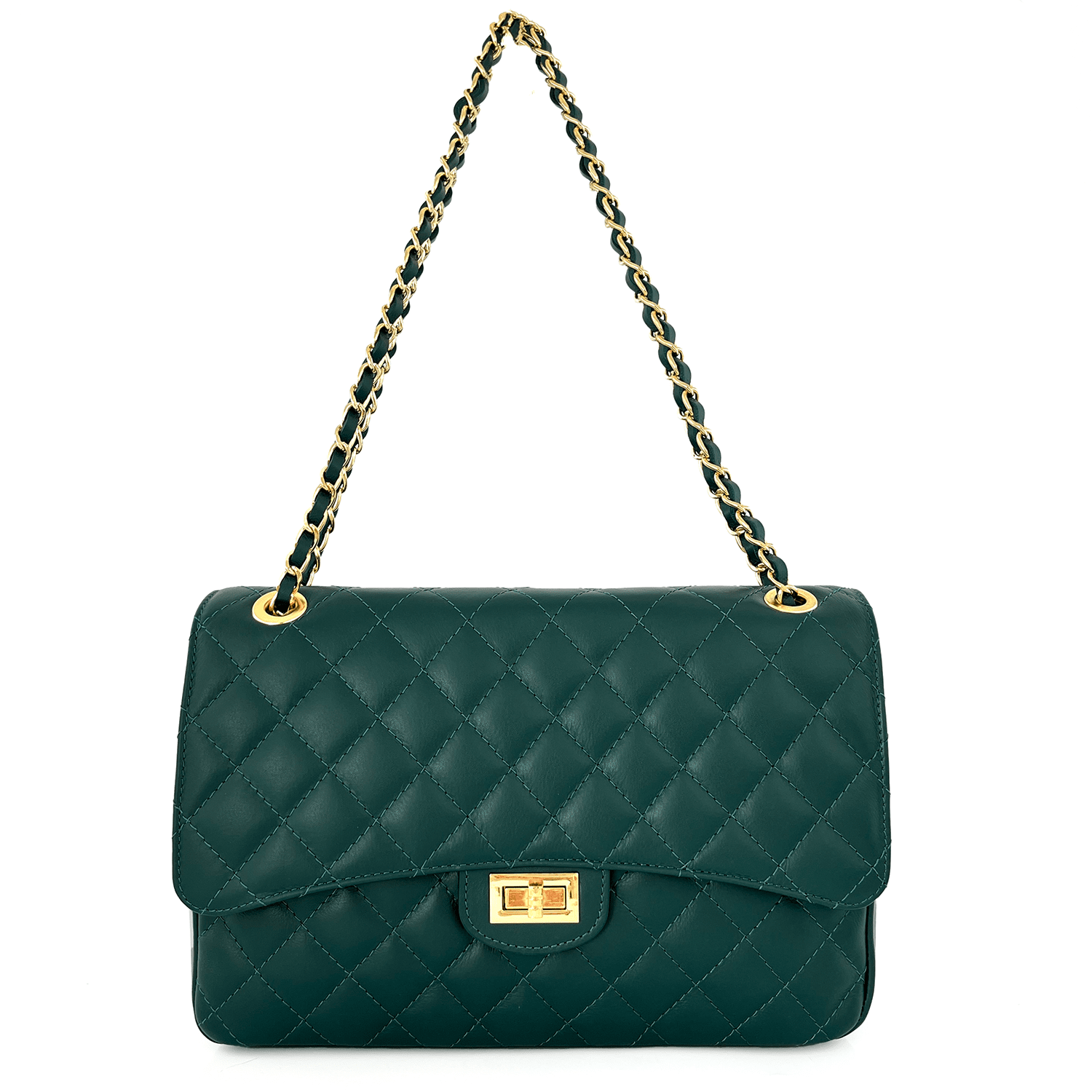 Голяма дамска чанта за през рамо от естествена кожа Alea - маслено зелена 