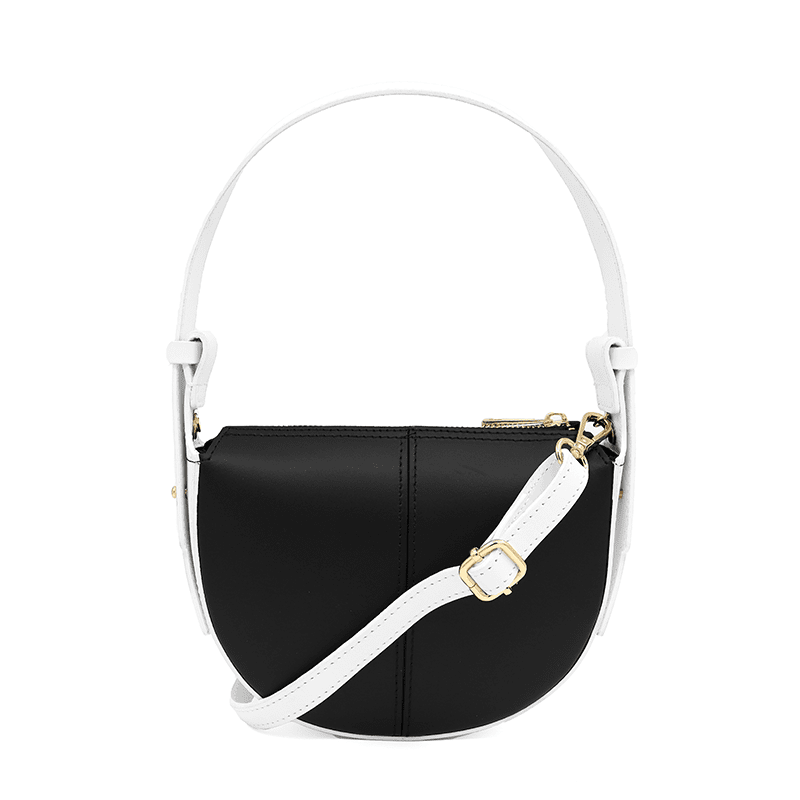 Чанта за през рамо с 2 дръжки от естествена кожа Erica - черно/бяло