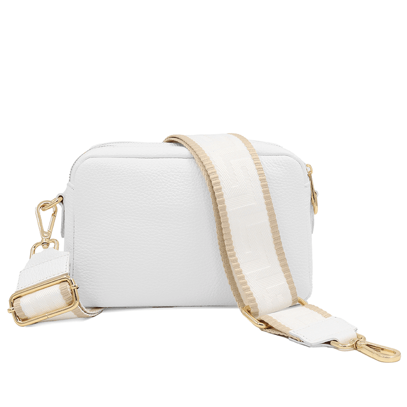 Чанта за през рамо от естествена кожа с 2 дръжки - бяла