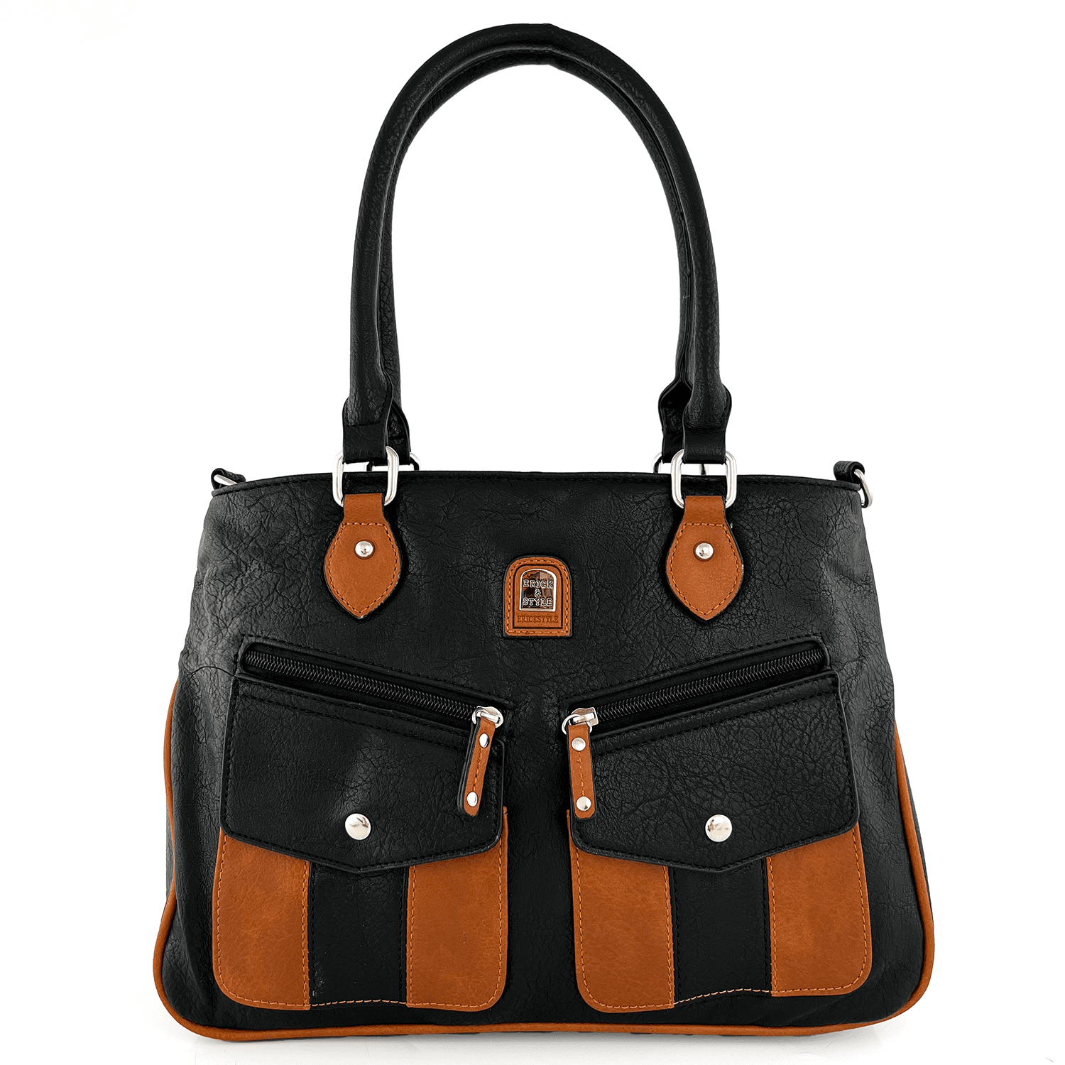 Дамска чанта тип торба с 2 отделения - черно/керемидено кафяво