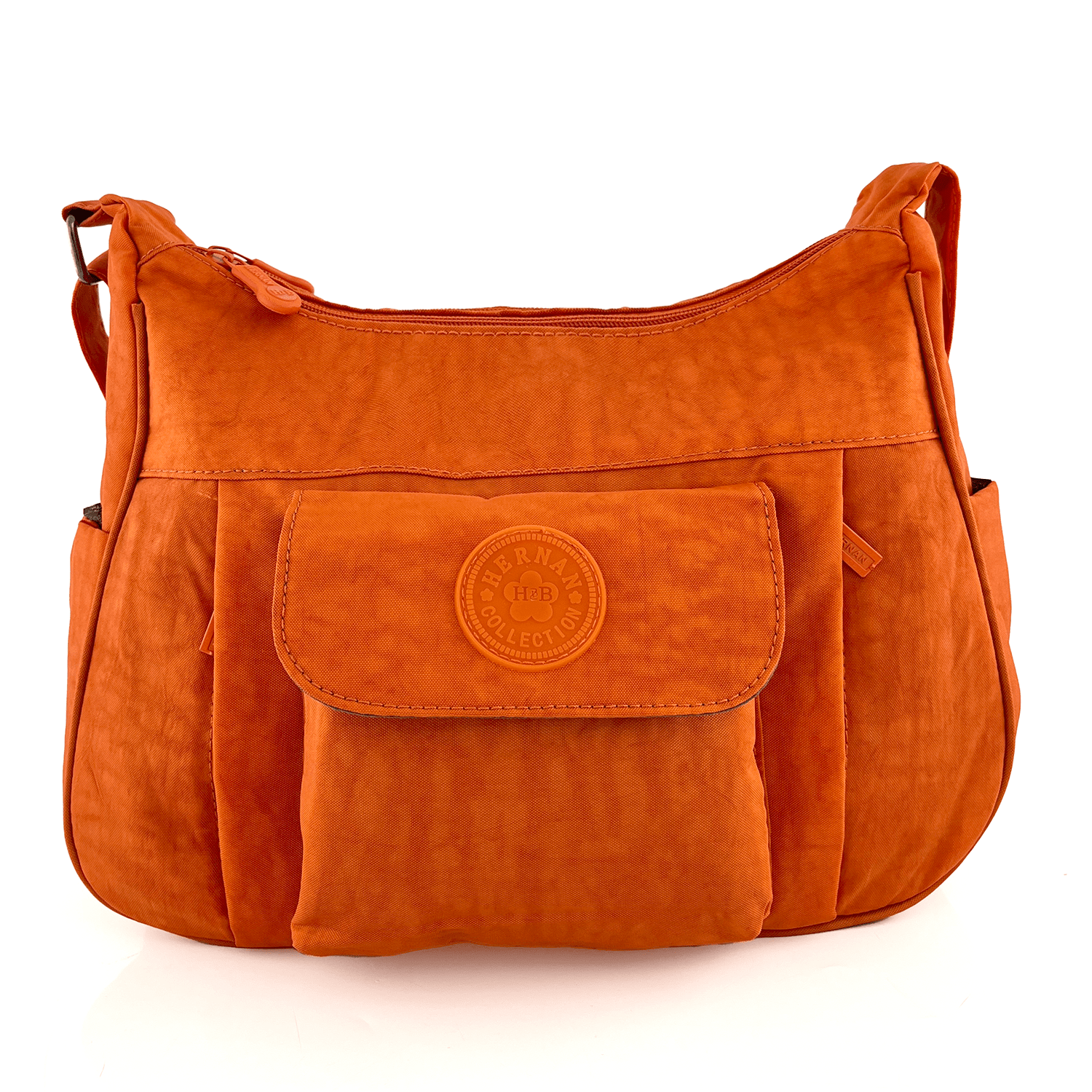 Чанта за през рамо от плат с 2 отделения и много джобчета - оранжева