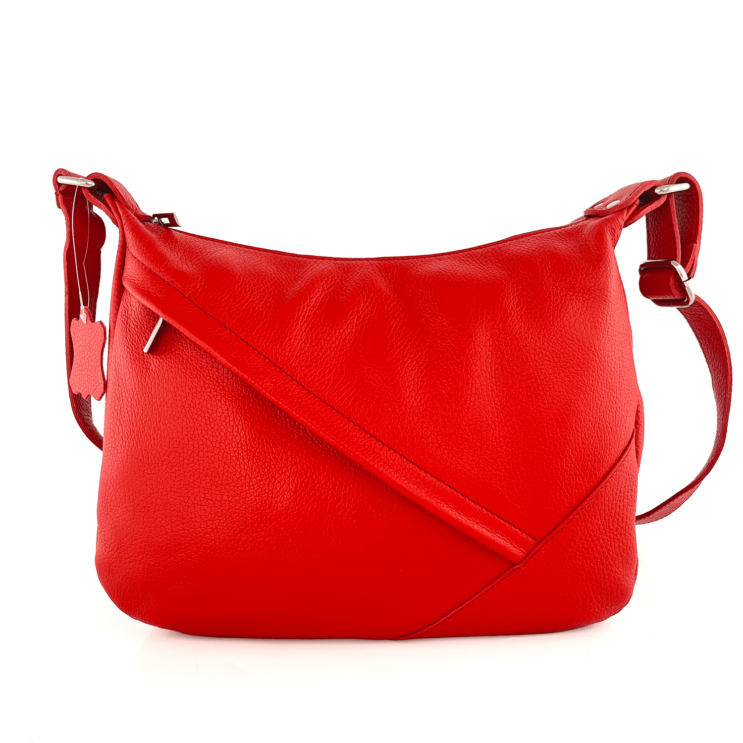 Чанта за през рамо от естествена кожа с преграда - червена 
