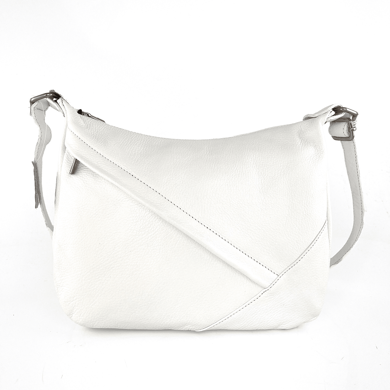 Чанта за през рамо от естествена кожа с преграда - бяла 