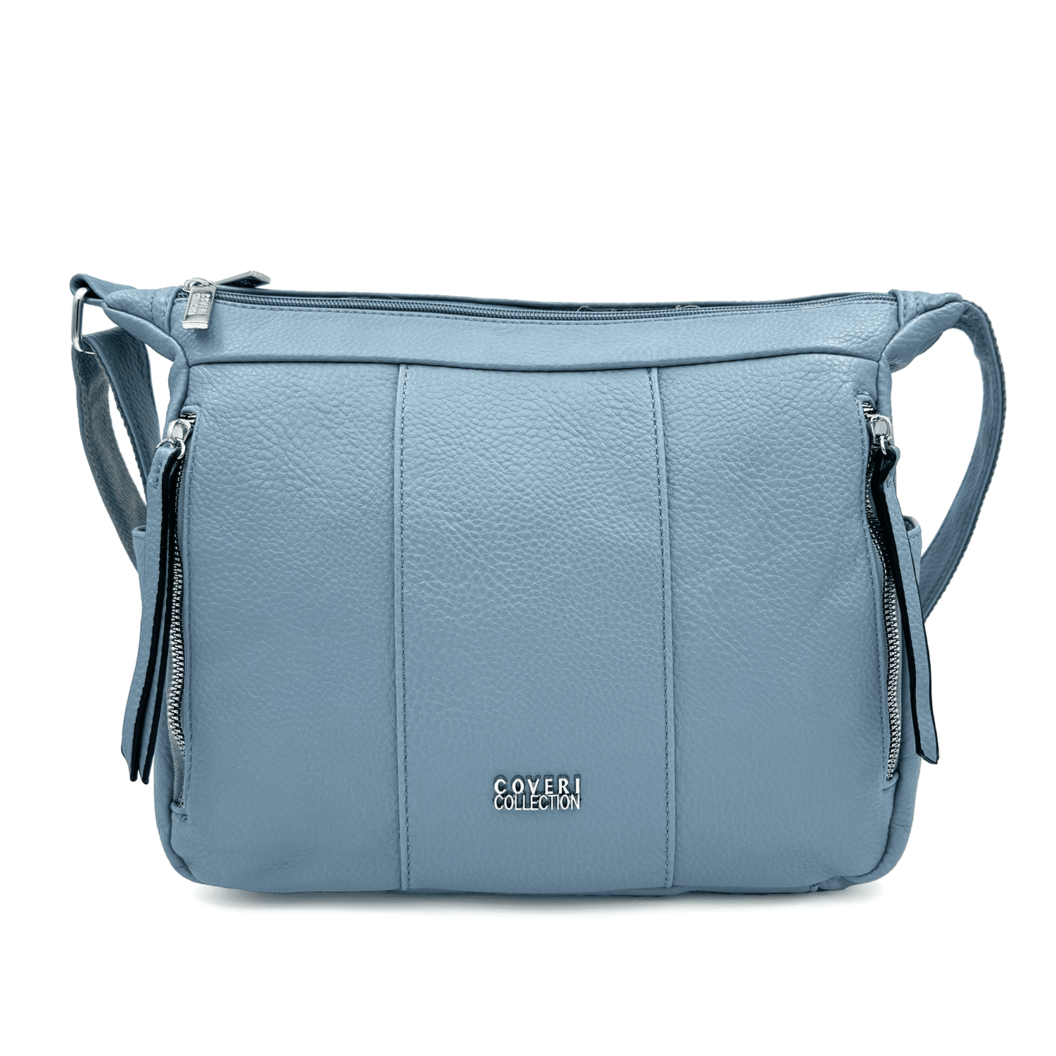Чанта за през рамо с 2 отделения и много джобове - светло синята 