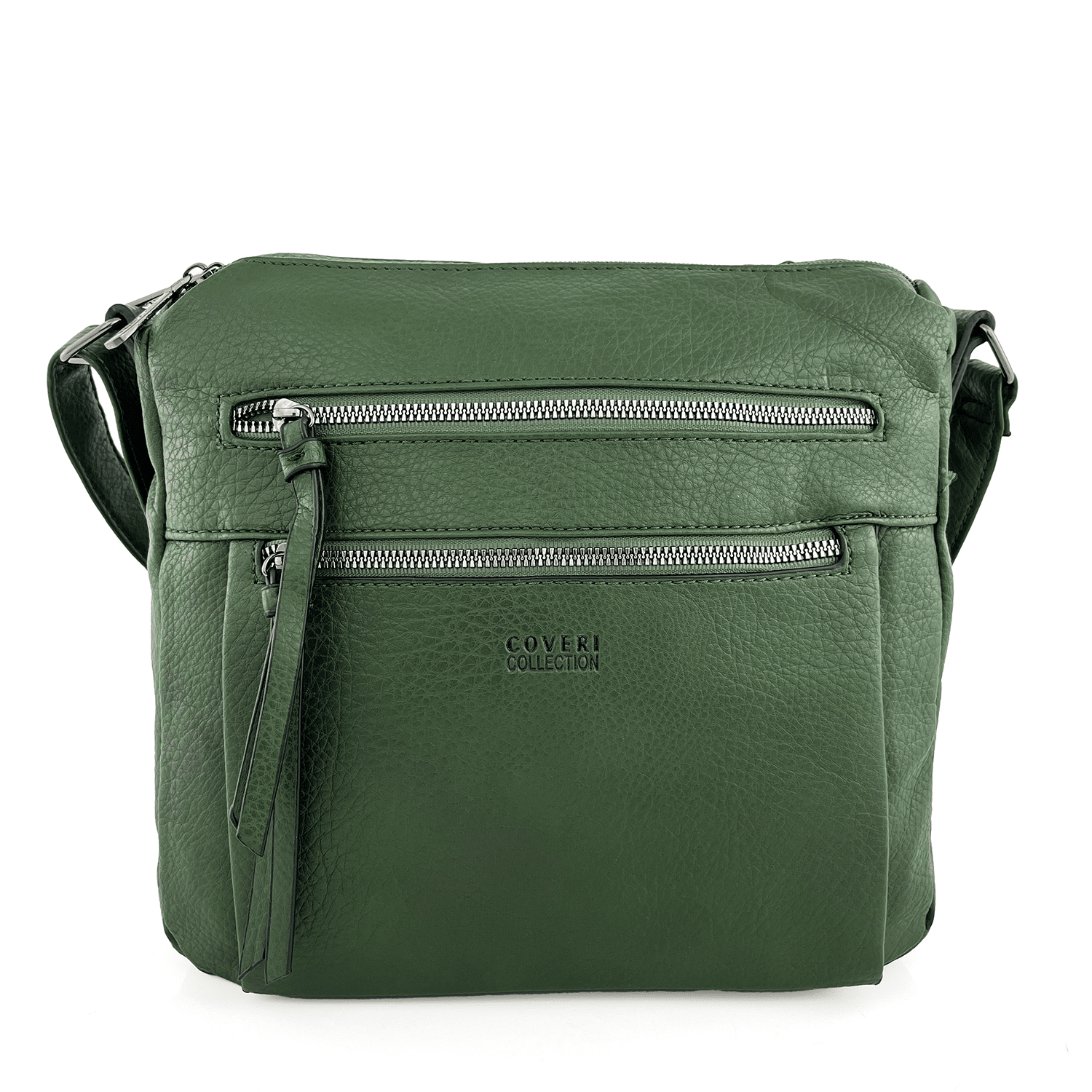Чанта за през рамо с 2 големи отделения - тъмно зелена