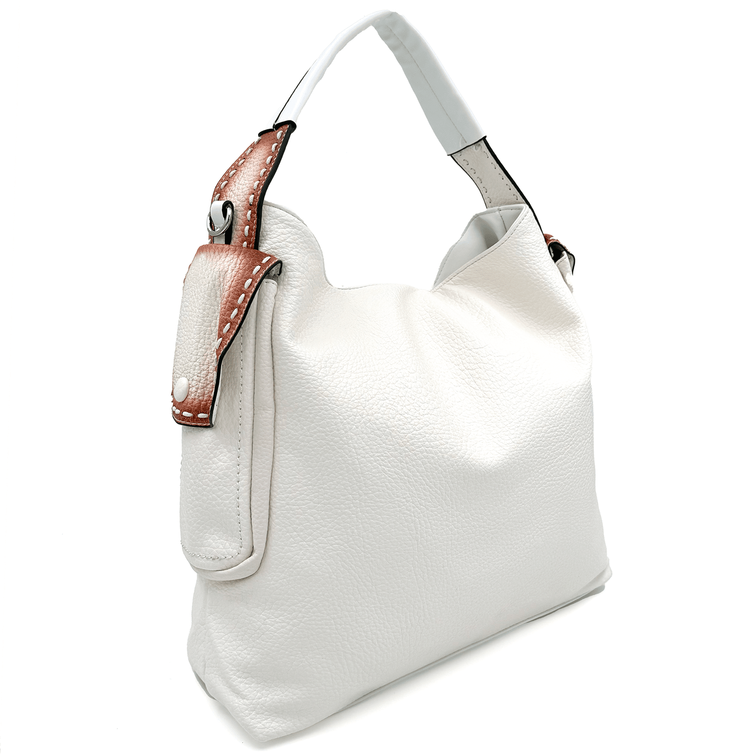Дамска чанта тип торба с опушен ефект - бяла