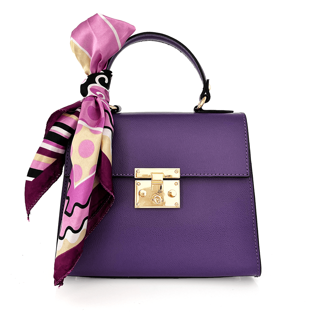 Чанта от естествена кожа с фишу Alessandra - тъмно лилава