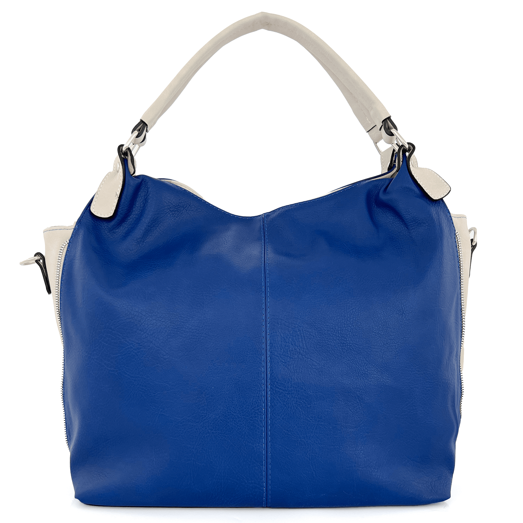Голяма дамска чанта тип торба - синьо/бежово 