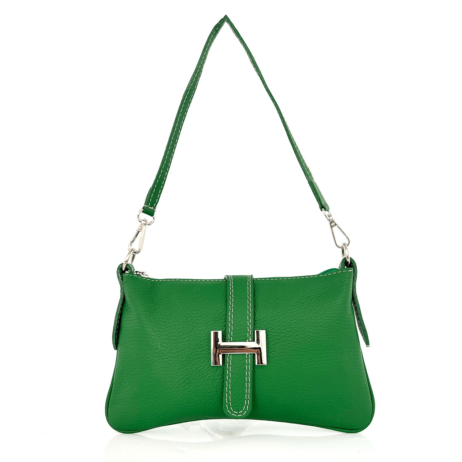 Дамска чантичка с 2 дръжки от естествена кожа Perla - зелена