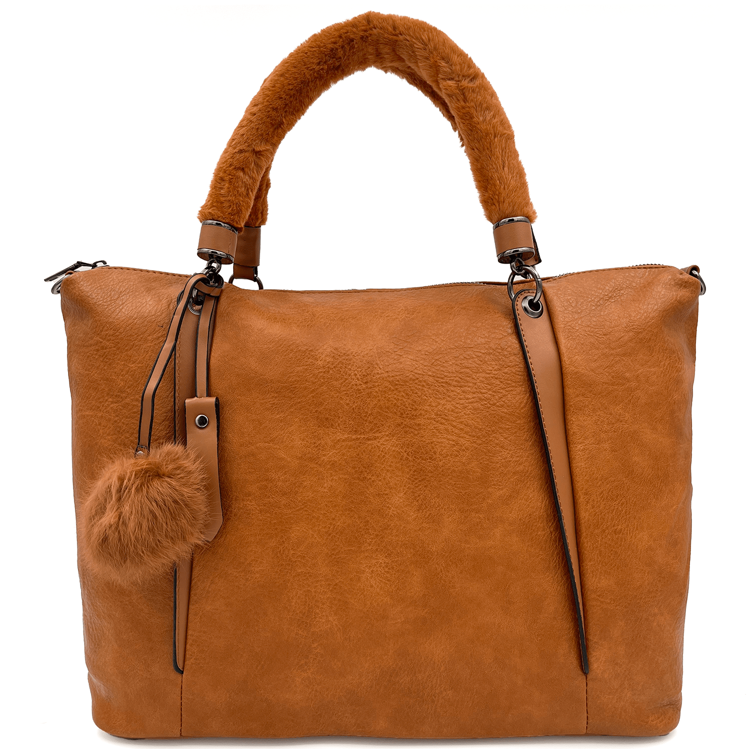 Дамска чанта тип торба с омекотени дръжки - керемидено кафява 