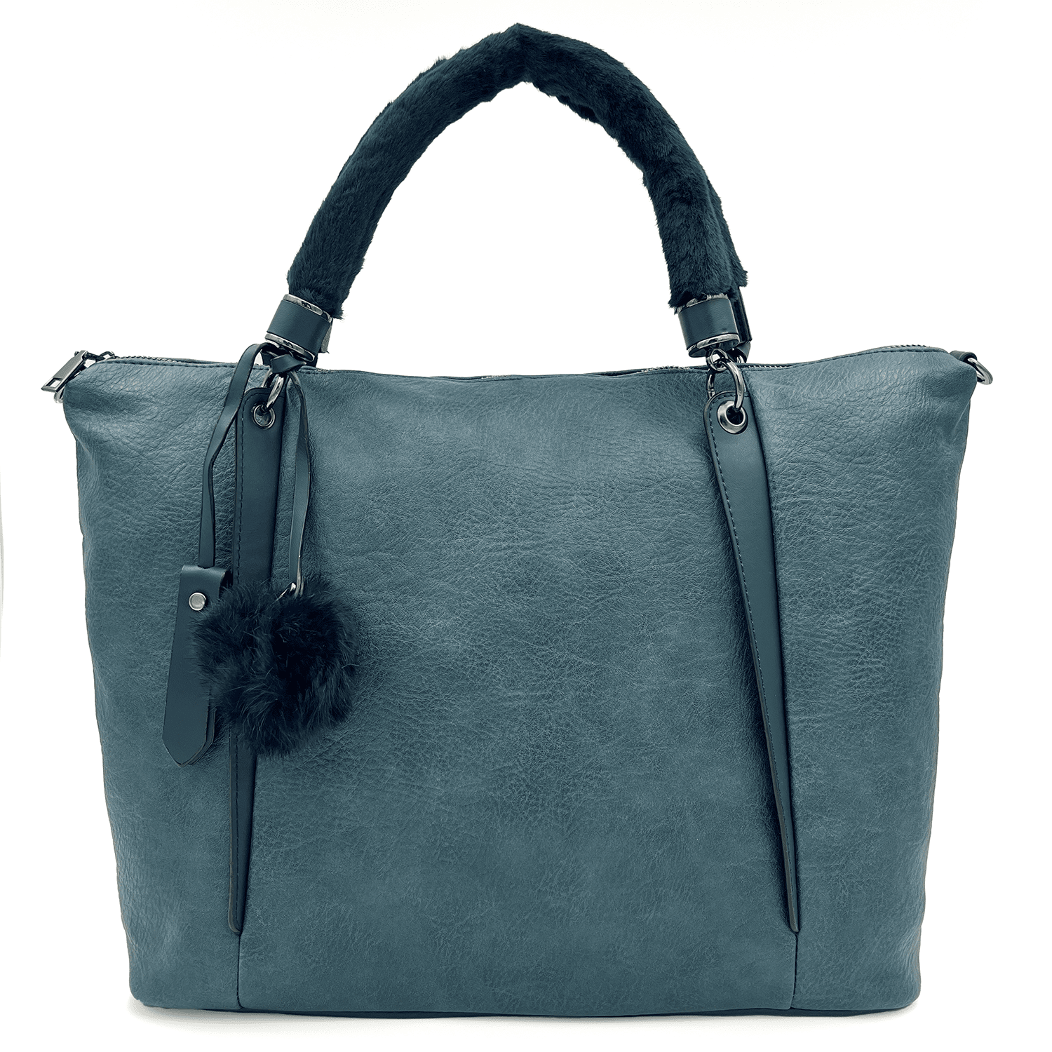 Дамска чанта тип торба с омекотени дръжки - синя 