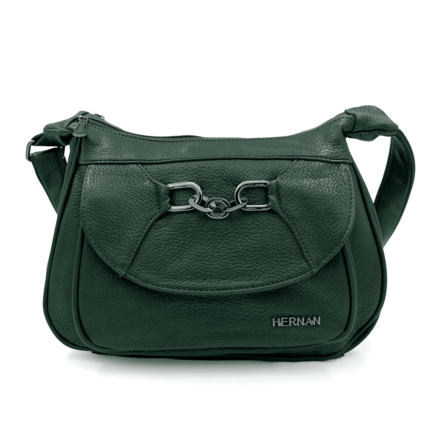 Чанта за през рамо с 2 големи отделения и много джобове - тъмно зелена