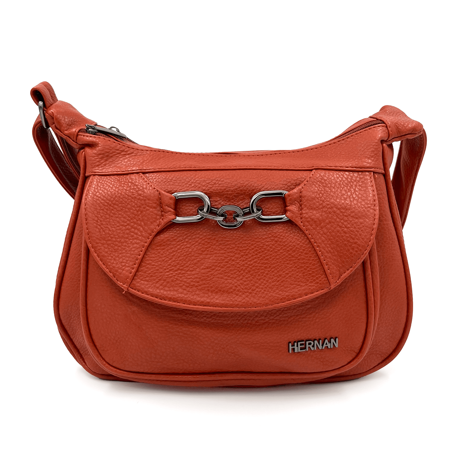 Чанта за през рамо с 2 големи отделения и много джобове - червено-оранжева