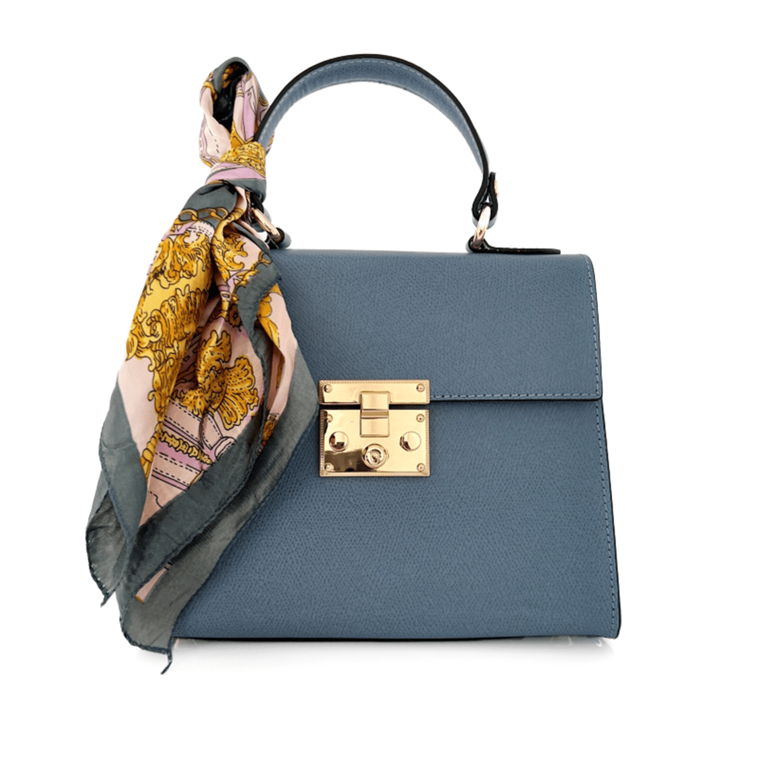 Чанта от естествена кожа с фишу Alessandra - синя