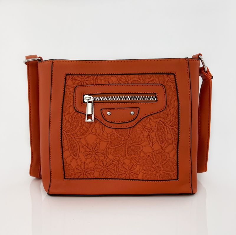 Удобна дамска чанта за през рамо - червено-оранжева