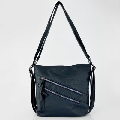 3 в 1 - Чанта, раница и чанта за през рамо - тъмно синя