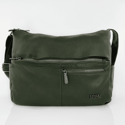 Чанта за през рамо с 2 отделения и много джобчета - зелена