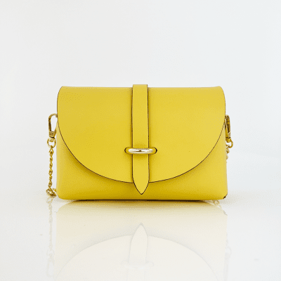 Дамска чанта за през рамо от естествена кожа  - жълта