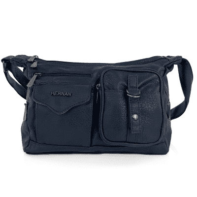 Чанта за през рамо с 2 големи отделения и много джобове - тъмно синя 