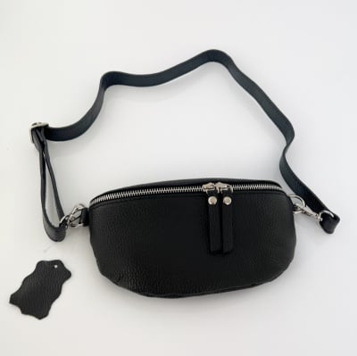 Дамска чанта тип " Бъбрек " от естествена кожа - черна