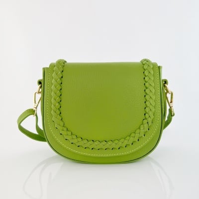 Дамска чанта за през рамо от естествена кожа Naomi - светло зелена