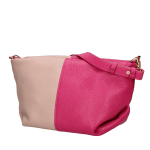 Двуцветна чанта за през рамо от естествена кожа с 2 дръжки - фуксия/розово