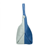 Двуцветна чанта тип торба от естествена кожа - тъмно син/светло син