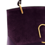 Луксозна дамска чанта от естествена кожа с елементи от естествен велур - бордо