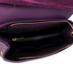 Луксозна дамска чанта от естествена кожа с елементи от естествен велур - тъмно лилава 