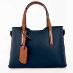 Стилна чанта от естесвена кожа - тъмно синя 