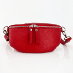 Дамска чанта тип " Бъбрек " от естествена кожа -  червена