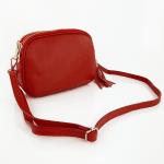 Чанта за през рамо с 3 отделения от естествена кожа - червена