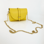 Дамска чанта за през рамо от естествена кожа  - жълта