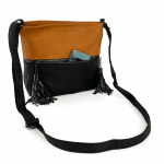 Ефектна дамска чанта за през рамо - керемидено кафяво/черно
